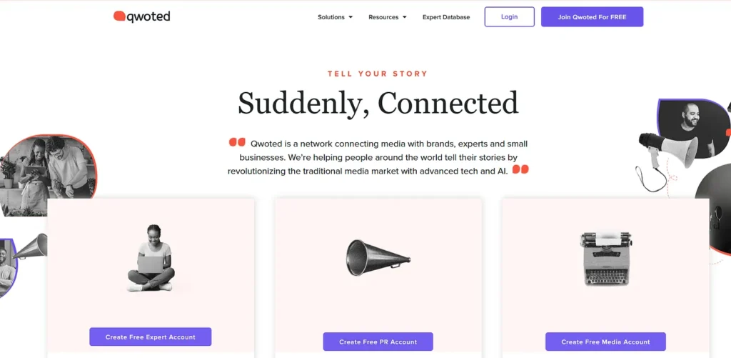 Screenshot of Qwoted website's home page