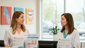 Women talking in a dental office